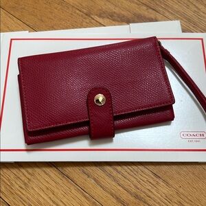 COACH Red Leather Wristlet Clutch